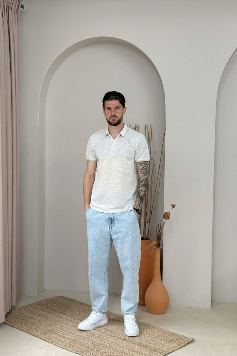 T-SHIRT I THJESHTE ME JAKE POLO PER MESHKUJ NE NGJYRE KREM - 4