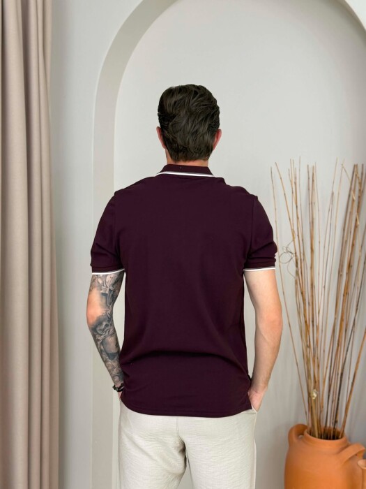 T-SHIRT I THJESHTE ME JAKE POLO PER MESHKUJ NE NGJYRE VISHNJE - 4