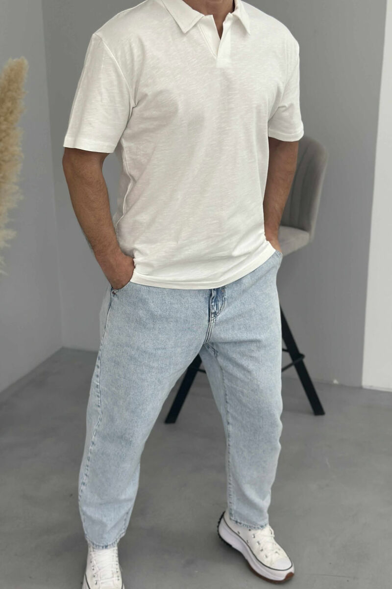 T-SHIRT I THJESHTË ME JAKË POLO PËR MESHKUJ NË NGJYRËN E BARDHË - 2