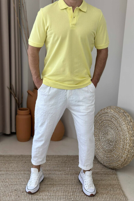 T-SHIRT NJË NGJYRËSH ME JAKË POLO PËR MESHKUJ NË NGJYRËN E VERDHË - 1
