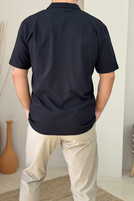 T-SHIRT I THJESHTË ME JAKË POLO PËR MESHKUJ NË NGJYRËN E ZEZË - 4