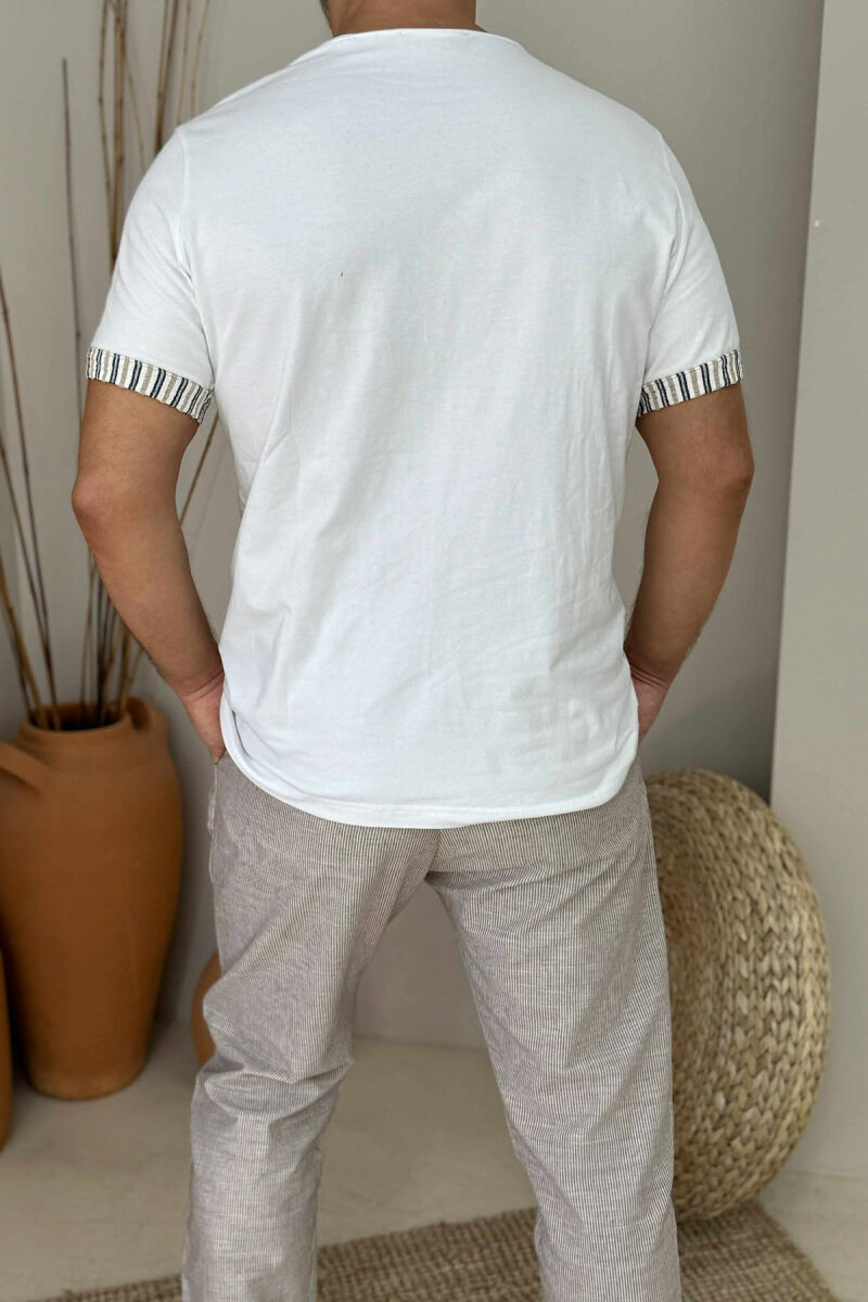 T-SHIRT I THJESHTË ME JAKË V PËR MESHKUJ NË NGJYRËN E BARDHË - 4