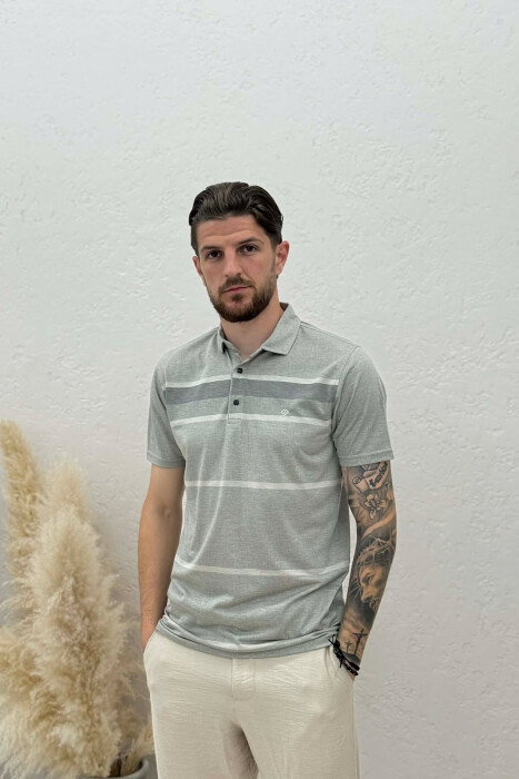 T-SHIRT I THJESHTE ME JAKE POLO PER MESHKUJ NE NGJYRE GRI 