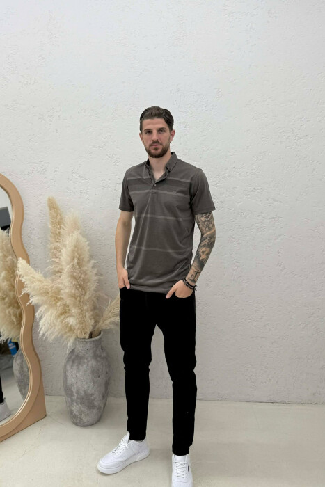 T-SHIRT I THJESHTE ME JAKE POLO PER MESHKUJ NE NGJYRE KAFE - 3