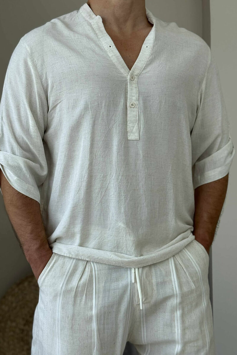 T-SHIRT I THJESHTË ME KOPSA PËR MESHKUJ NË NGJYRËN KREM - 3