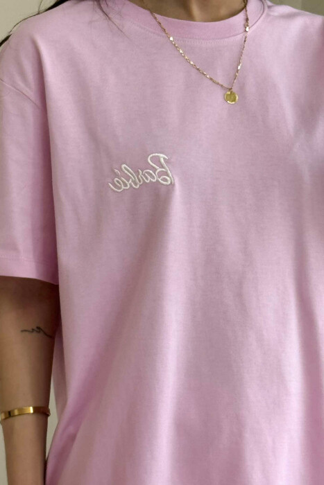 T-SHIRT I THJESHTË ME SHKRIM BARBIE PËR FEMRA NË NGJYRËN ROZË - 4
