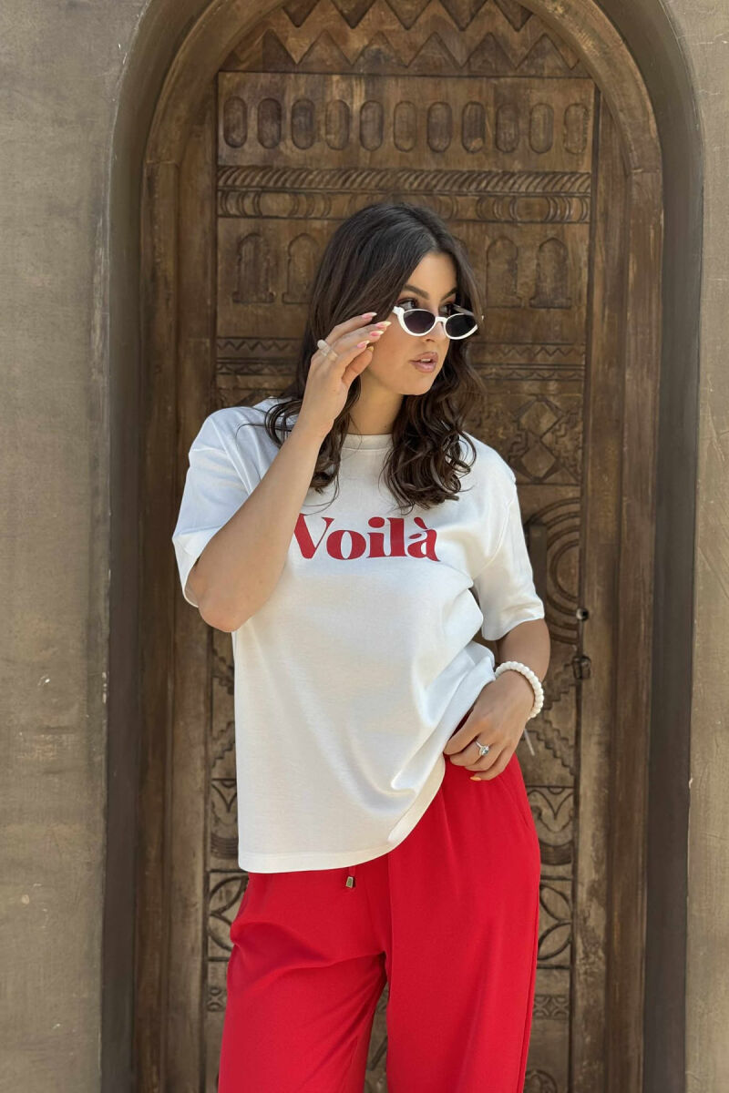 T-SHIRT I THJESHTË ME SHKRIME PËR FEMRA NË NGJYRËN E BARDHË - 4
