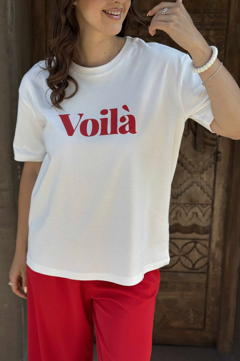 T-SHIRT I THJESHTË ME SHKRIME PËR FEMRA NË NGJYRËN E BARDHË - 6
