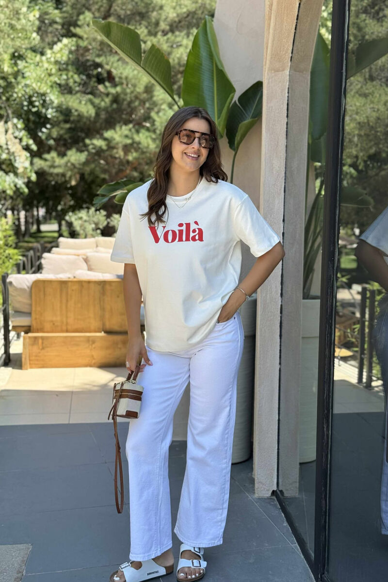 T-SHIRT I THJESHTË ME SHKRIME PËR FEMRA NË NGJYRËN E BARDHË - 3