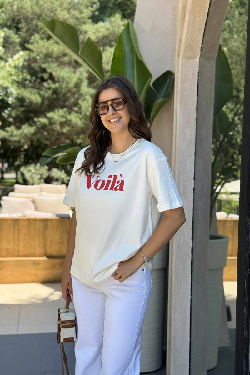 T-SHIRT I THJESHTË ME SHKRIME PËR FEMRA NË NGJYRËN E BARDHË - 5