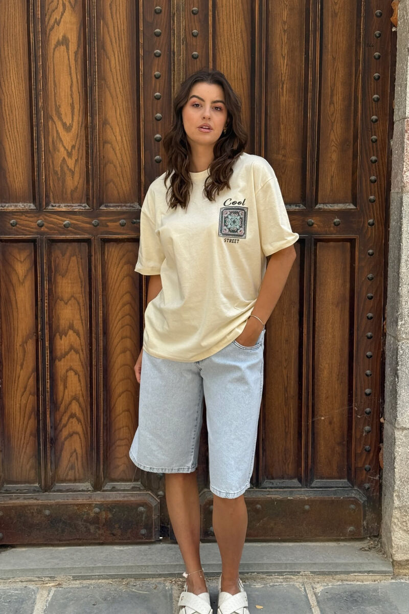 T-SHIRT I THJESHTË ME SHKRIME PËR FEMRA NË NGJYRËN KREM - 2