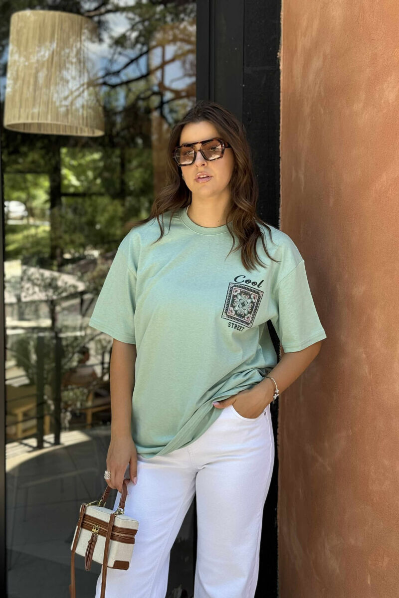 T-SHIRT I THJESHTË ME SHKRIME PËR FEMRA NË NGJYRËN MENTE - 1