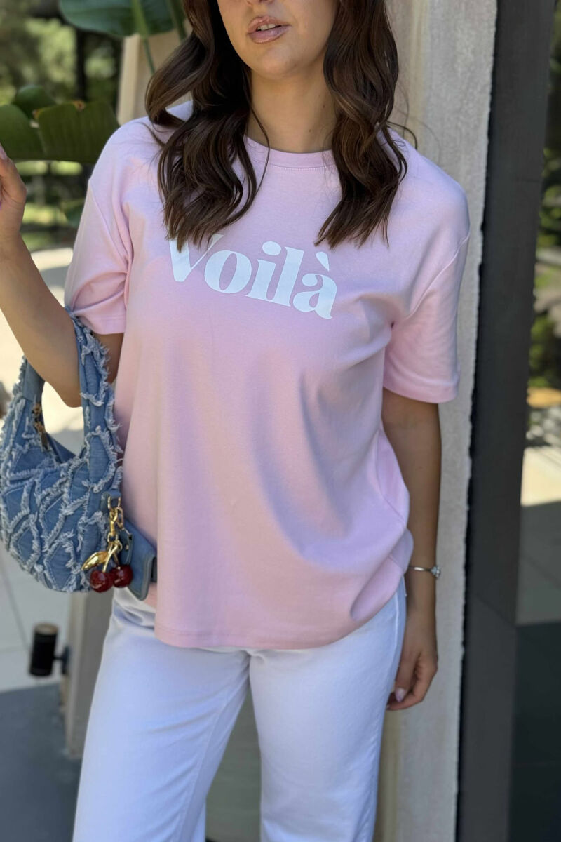 T-SHIRT I THJESHTË ME SHKRIME PËR FEMRA NË NGJYRËN ROZË - 2