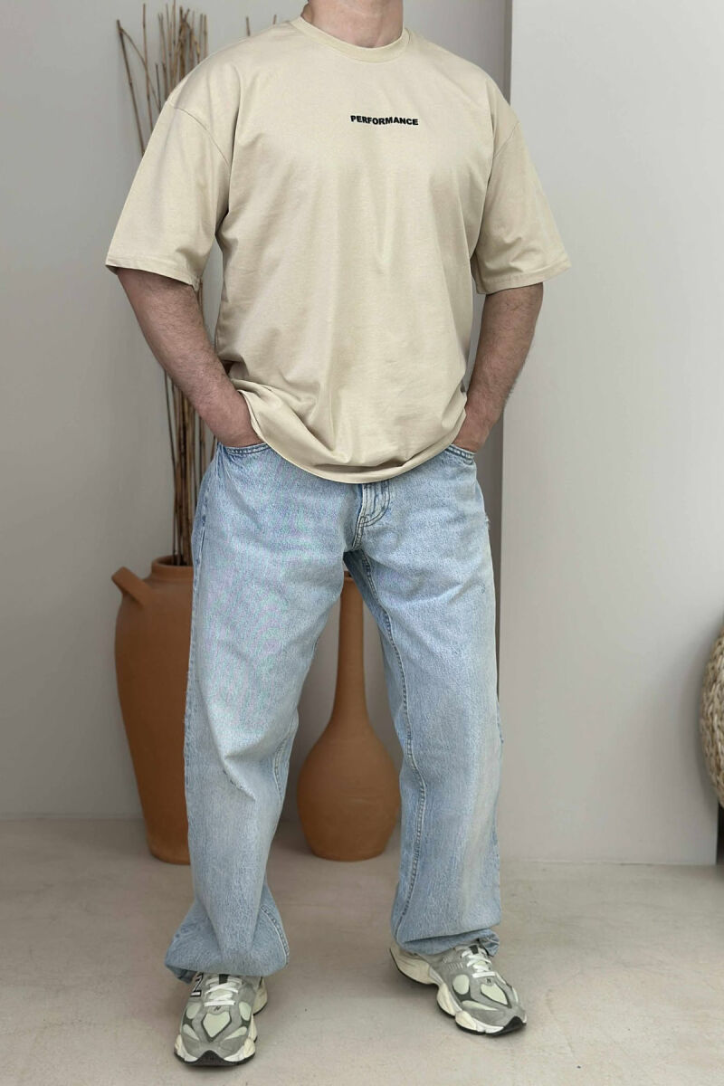 T-SHIRT I THJESHTË ME SHKRIME PËR MESHKUJ NË NGJYRËN BEZHË - 1