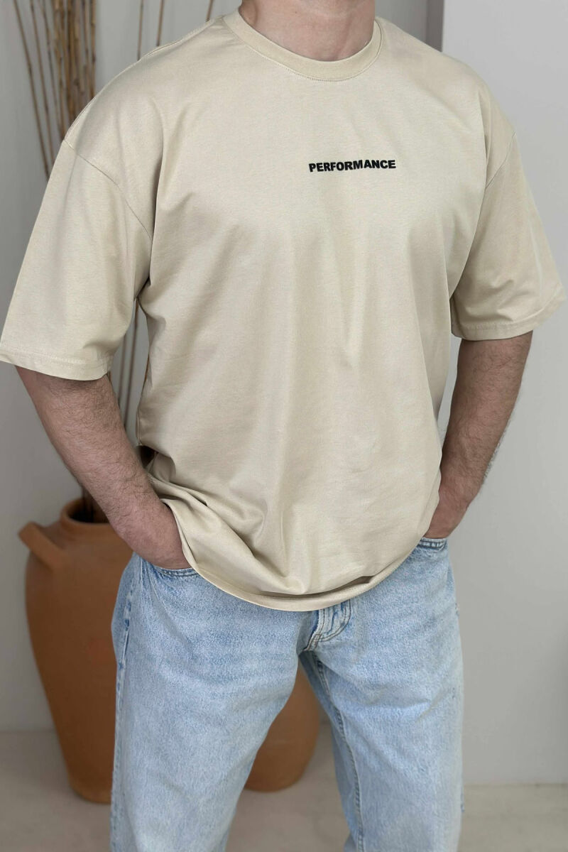 T-SHIRT I THJESHTË ME SHKRIME PËR MESHKUJ NË NGJYRËN BEZHË - 3