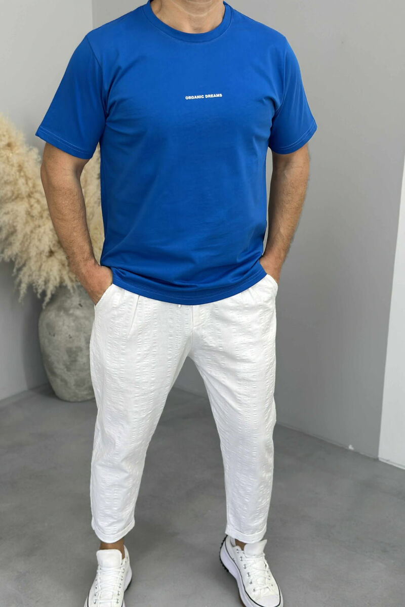 T-SHIRT I THJESHTË ME SHKRIME PËR MESHKUJ NË NGJYRËN BLU - 2