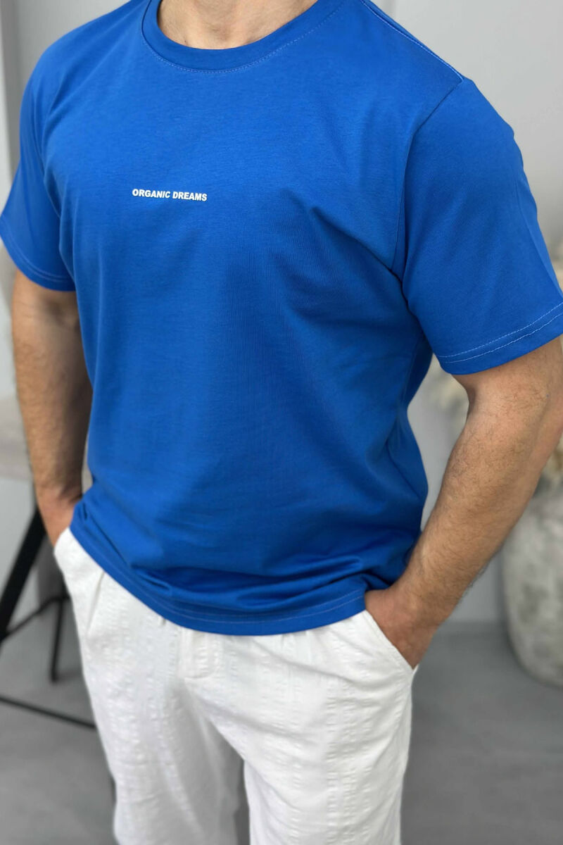 T-SHIRT I THJESHTË ME SHKRIME PËR MESHKUJ NË NGJYRËN BLU - 4