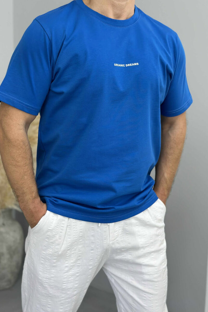 T-SHIRT I THJESHTË ME SHKRIME PËR MESHKUJ NË NGJYRËN BLU - 6
