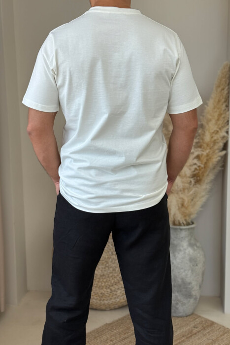 T-SHIRT I THJESHTË ME SHKRIME PËR MESHKUJ NË NGJYRËN E BARDHË - 3