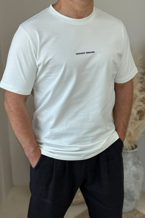 T-SHIRT I THJESHTË ME SHKRIME PËR MESHKUJ NË NGJYRËN E BARDHË - 2