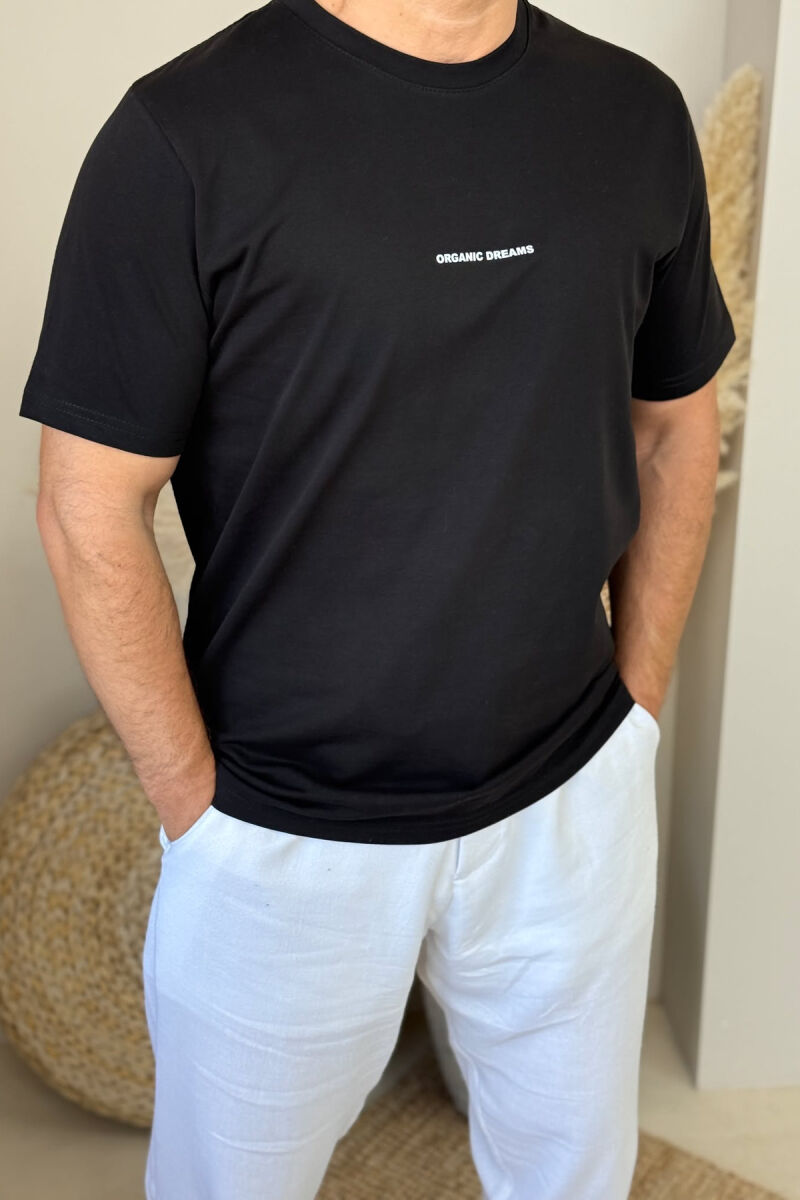 T-SHIRT I THJESHTË ME SHKRIME PËR MESHKUJ NË NGJYRËN E ZEZË - 2