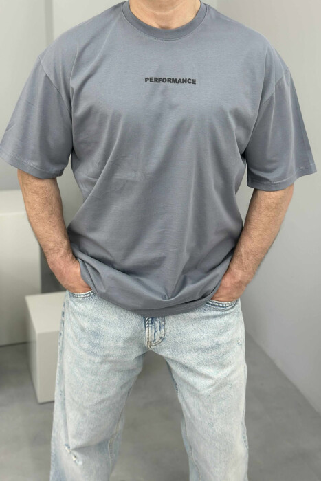 T-SHIRT I THJESHTË ME SHKRIME PËR MESHKUJ NË NGJYRËN GRI - 3