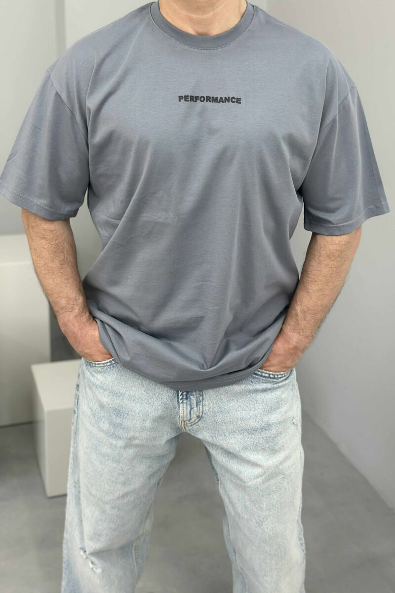 T-SHIRT I THJESHTË ME SHKRIME PËR MESHKUJ NË NGJYRËN GRI - 3