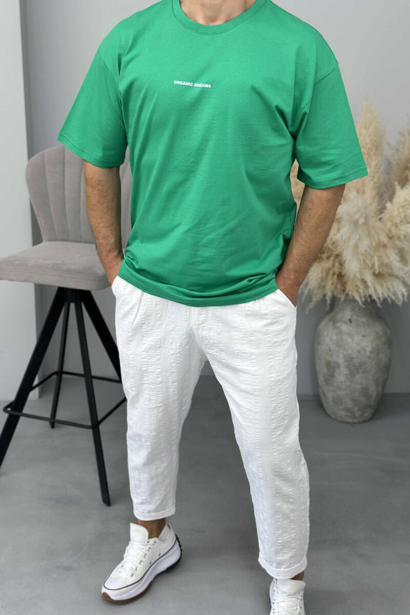 T-SHIRT I THJESHTË ME SHKRIME PËR MESHKUJ NË NGJYRËN JESHILE E ZBARDHUR - 4