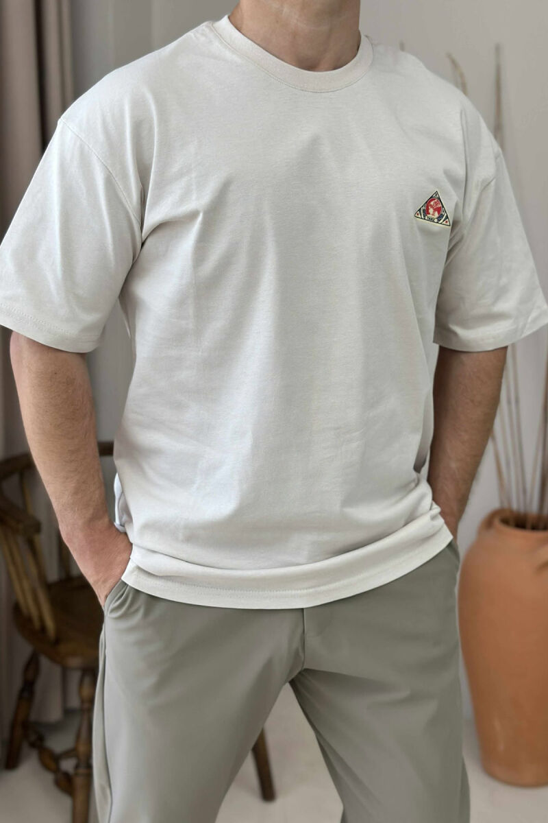 T-SHIRT I THJESHTË ME SHKRIME PËR MESHKUJ NË NGJYRËN KREM - 3