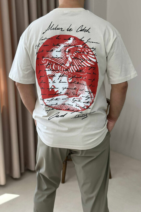 T-SHIRT I THJESHTË ME SHKRIME PËR MESHKUJ NË NGJYRËN KREM - 4