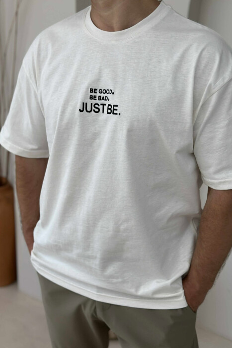 T-SHIRT I THJESHTË ME SHKRIME PËR MESHKUJ NË NGJYRËN KREM - 3