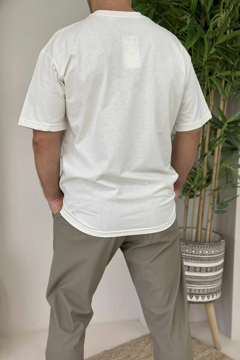 T-SHIRT I THJESHTË ME SHKRIME PËR MESHKUJ NË NGJYRËN KREM - 4