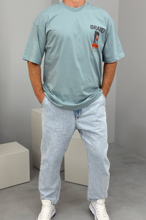 T-SHIRT I THJESHTË ME SHKRIME PËR MESHKUJ NË NGJYRËN MENTE - 1