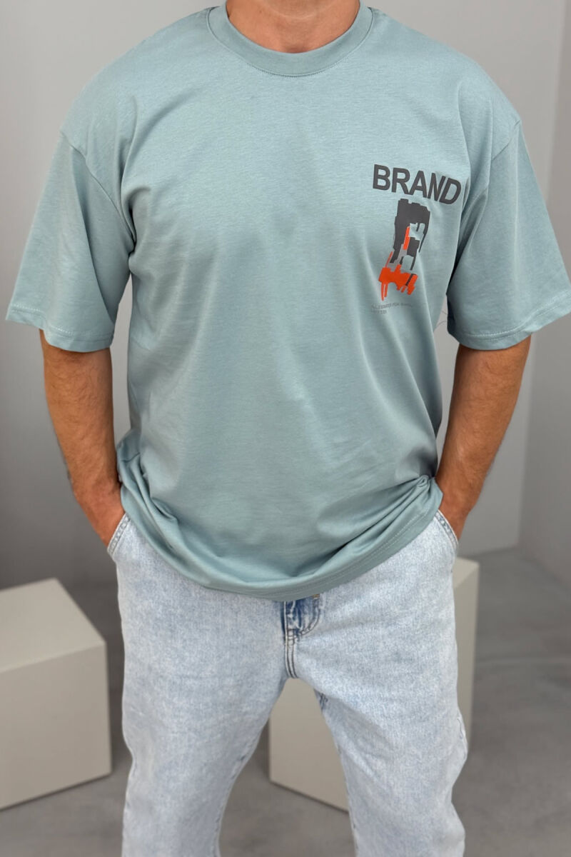 T-SHIRT I THJESHTË ME SHKRIME PËR MESHKUJ NË NGJYRËN MENTE - 2