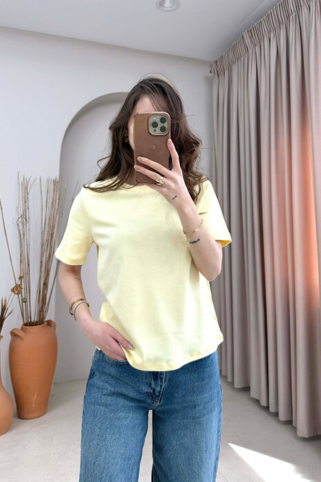 T-SHIRT I THJESHTE NJE NGJYRESH PER FEMRA NE NGJYRE LIMON - 3