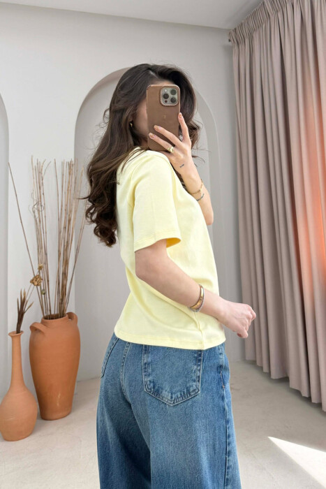 T-SHIRT I THJESHTE NJE NGJYRESH PER FEMRA NE NGJYRE LIMON - 4