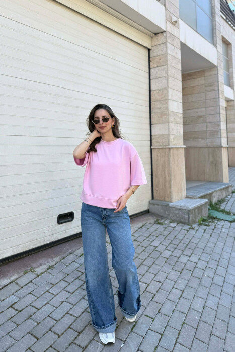 T-SHIRT I THJESHTE NJE NGJYRESH PER FEMRA NE NGJYRE ROZE - 1