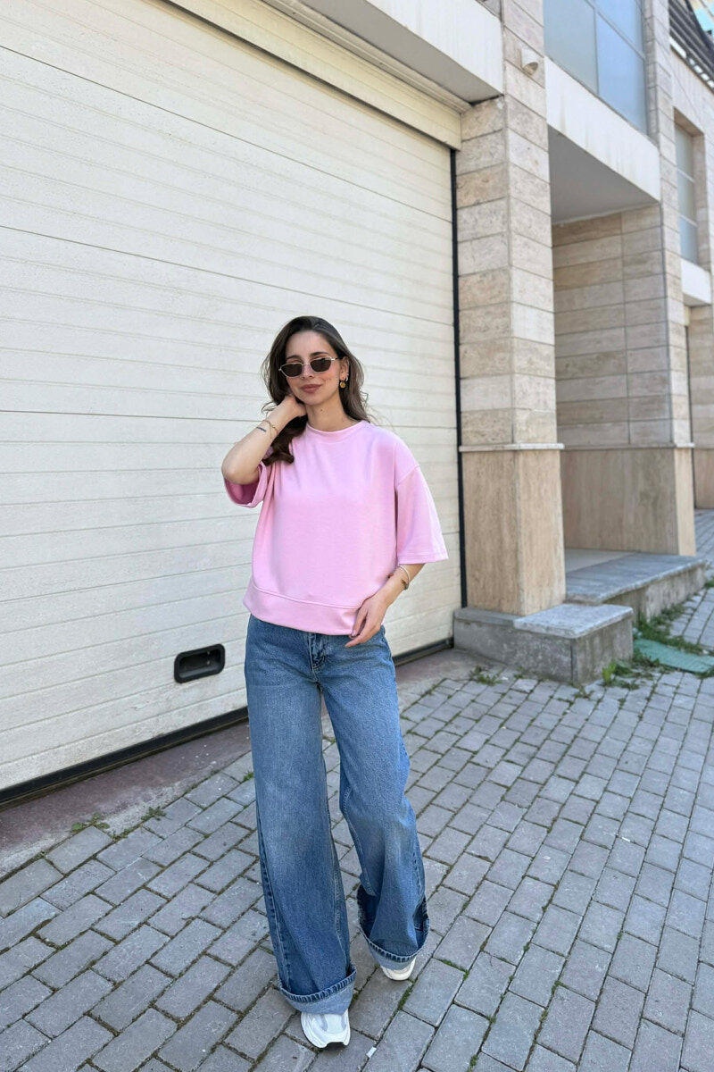 T-SHIRT I THJESHTE NJE NGJYRESH PER FEMRA NE NGJYRE ROZE - 1