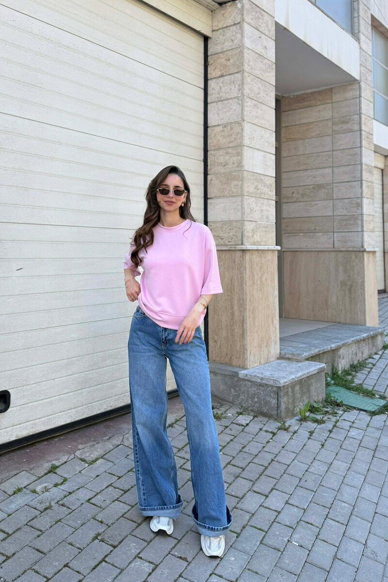 T-SHIRT I THJESHTE NJE NGJYRESH PER FEMRA NE NGJYRE ROZE - 2