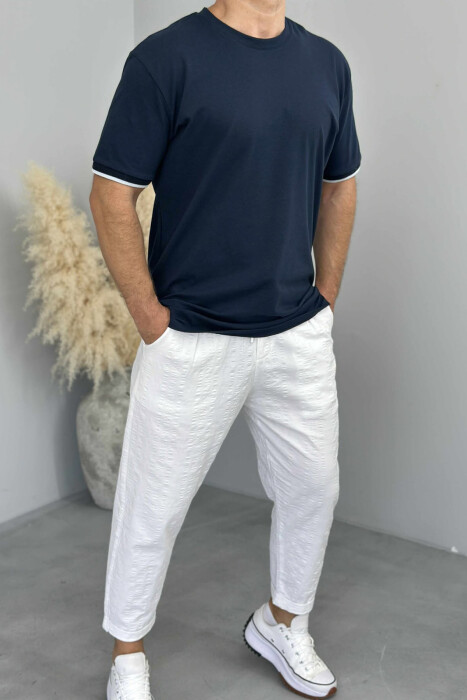 T-SHIRT NJË NGJYRËSH I THJESHTË PËR MESHKUJ NË NGJYRËN BLU E ERRËT - 2