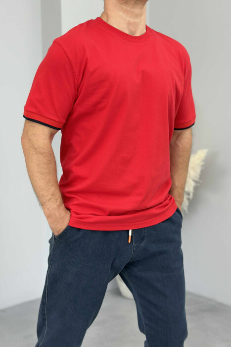 T-SHIRT NJË NGJYRËSH I THJESHTË PËR MESHKUJ NË NGJYRËN E KUQE - 2