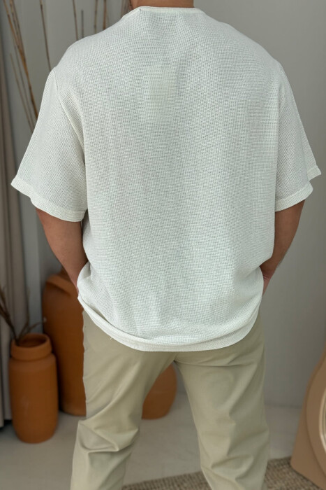 T-SHIRT I THJESHTË NJË NGJYRËSH PËR MESHKUJ NË NGJYRËN KREM - 3