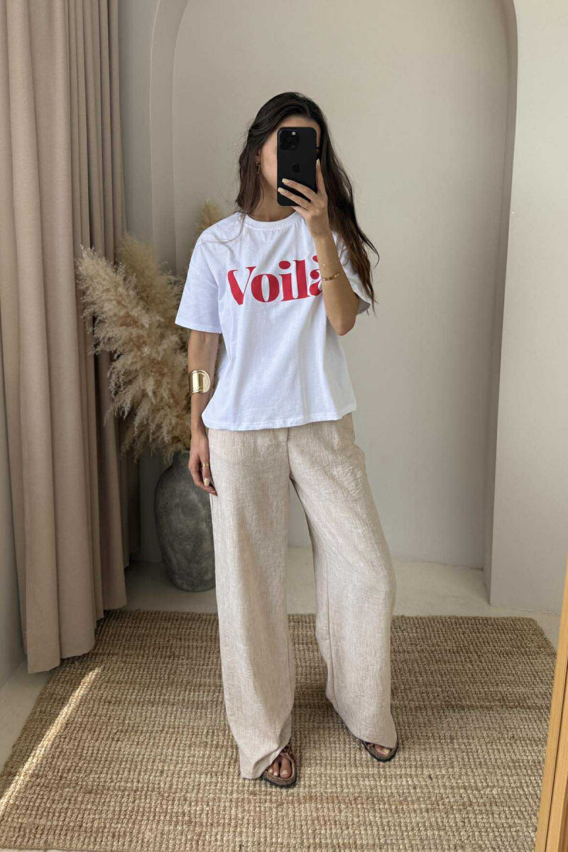 T-SHIRT I THJESHTË PËR FEMRA ME SHKRIM VOILA NË NGJYRËN E BARDHË - 2