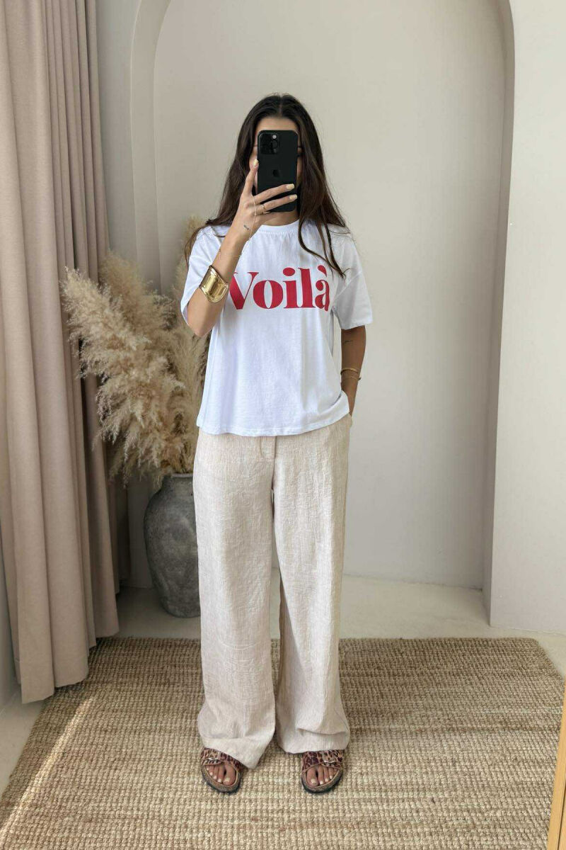 T-SHIRT I THJESHTË PËR FEMRA ME SHKRIM VOILA NË NGJYRËN E BARDHË - 1