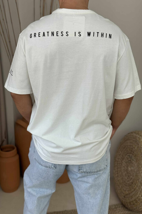 T-SHIRT I THJESHTË PËR MESHKUJ ME SHKRIM PARA DHE MBRAPA NË NGJYRËN E BARDHË - 3