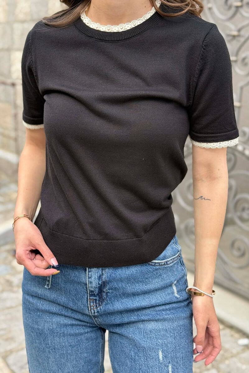 T-SHIRT ME DETAJ DANTELLE PER FEMRA NE NGJYRE TE ZEZE - 2