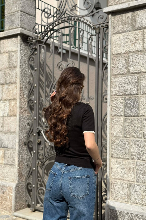 T-SHIRT ME DETAJ DANTELLE PER FEMRA NE NGJYRE TE ZEZE - 4