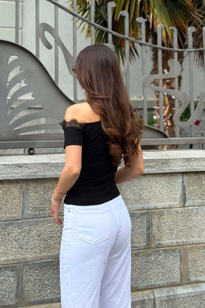 T-SHIRT ME DETAJ DANTELLE PER FEMRA NE NGJYRE TE ZEZE - 3