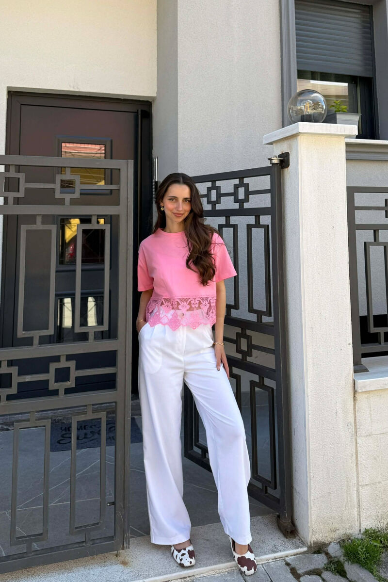 T-SHIRT ME DETAJ DANTELLE PER FEMRA NE NGJYRE ROZE - 4