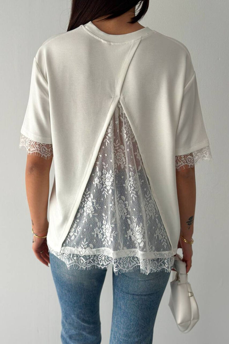 T-SHIRT ME DETAJ DANTELLE PER FEMRA NE NGJYRE TE BARDHE - 3